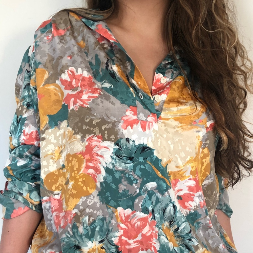 Vintage Silky Floral Blouse